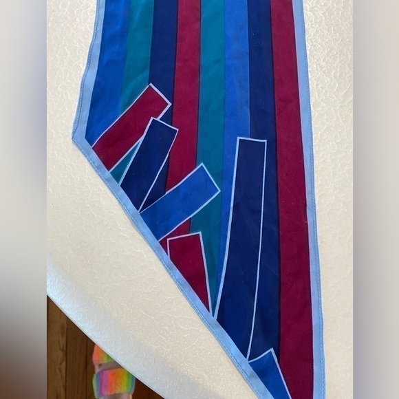 Vintage blue scarf long Monique Martin 80s scarf stripes blue green navy - Picture 6 of 7